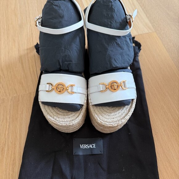 New in Box Versace Bianca Ottico Platform Wedge Sandals Size EU 40/ US 9.5 - Picture 14 of 16